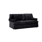 LEXU Sofa featuring black velvet upholstery and padded arms, designed for luxurious comfort and classic elegance.