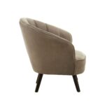 BROCK Accent Chair in tactile grey velvet with scalloped backrest, channel tufting, and angled rubberwood legs for a sophisticated design.