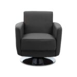 GRANT Armchair with grey leather-effect upholstery and chrome base, perfect for modern living rooms or office spaces.