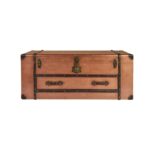 JONO Trunk with copper finish, dark brown faux leather details, brass-colored studs, and ornate metal key lock.