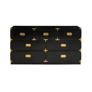 AXEL Chest in black mango wood with seven drawers, gold-finished hardware, and a refined design for elegant storage.