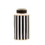 SETH Large Jar with black, white, and gold stripes on ceramic, a bold and elegant decorative piece for contemporary interiors.