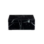 ZANE Large Jewellery Box with black glass marble effect, white streaks, and soft black fabric interior for elegant jewellery storage.