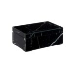 ZANE Small Jewellery Box with black glass marble effect, white streaks, and soft black fabric interior for elegant jewellery storage.