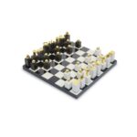 KING Chess Set with a marble chessboard and gold-accented wooden and alloy pieces for a contemporary, luxurious twist on a classic game.