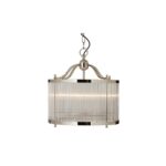 ROSS Pendant with reflective nickel frame and clear glass strips, a luxurious and elegant drum-shaped pendant light.