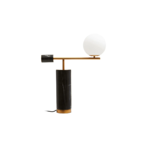 EVAN Table Lamp with white glass shade, black marble base, and gold-tone metal detailing, ideal for modern interiors.