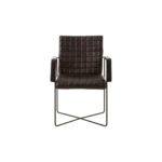 PIERS Chair with black leather upholstery, stitched grid pattern, and slim black iron frame for a geometric modern design.