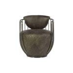 VINCE Swivel Chair with distressed ebony leather upholstery, quilted seat detailing, and an iron swivel frame.