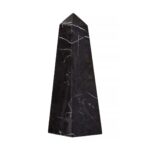 Small black marble obelisk with subtle white veining, offering a sleek and minimalist design for contemporary interiors.