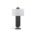 LUXU Table Lamp with a black iron pipe structure, rectangular base, and white linen shade.