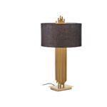 LUXU Black Table Lamp with gold-finish iron pipes, black linen shade, and rectangular base.