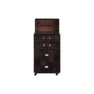 EMORY Drinks Cabinet with genuine leather exterior, iron base, and versatile storage for drinks and barware.