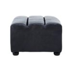 GEORGE Ottoman with distressed slate grey leather upholstery, deep channel tufting, and eco-friendly rubberwood feet for a stylish and modern design.