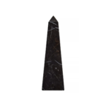 Small black marble obelisk with subtle white veining, offering a sleek and minimalist design for contemporary interiors.