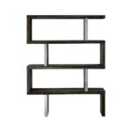 LANDON Shelf – four-tier modular shelf with black ash-finished elm wood and polished stainless steel, ideal for industrial and contemporary spaces.