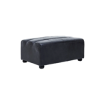 GEORGE Ottoman with distressed slate grey leather upholstery, deep channel tufting, and eco-friendly rubberwood feet for a stylish and modern design.