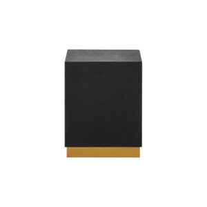 HENDRICK Stool with a black shagreen textured top and brushed matte gold plinth base, offering a modern and minimalist luxury design.