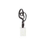 MARCA Knot Sculpture with abstract black metal knot and white marble block base, offering a modern and luxurious statement for contemporary interiors.