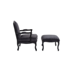 MARVIN Lounge Chair and footstool set in dark grey velvet with a black painted wooden frame.