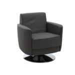 GRANT Armchair with grey leather-effect upholstery and chrome base, perfect for modern living rooms or office spaces.