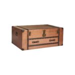 JONO Trunk with copper finish, dark brown faux leather details, brass-colored studs, and ornate metal key lock.