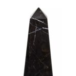 Small black marble obelisk with subtle white veining, offering a sleek and minimalist design for contemporary interiors.