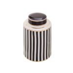 SETH Small Jar with black, white, and gold stripes on ceramic, a sophisticated decorative accessory for modern interiors.