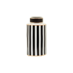 SETH Large Jar with black, white, and gold stripes on ceramic, a bold and elegant decorative piece for contemporary interiors.