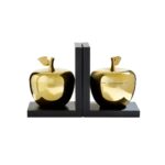 Set Of 2 Apple Bookends with black bases and gold-finish apples, featuring removable lids for discreet trinket storage.