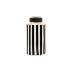 SETH Large Jar with black, white, and gold stripes on ceramic, a bold and elegant decorative piece for contemporary interiors.