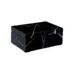 ZANE Large Jewellery Box with black glass marble effect, white streaks, and soft black fabric interior for elegant jewellery storage.