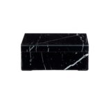 ZANE Small Jewellery Box with black glass marble effect, white streaks, and soft black fabric interior for elegant jewellery storage.