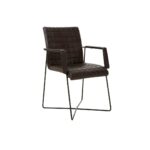 PIERS Chair with black leather upholstery, stitched grid pattern, and slim black iron frame for a geometric modern design.