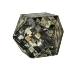 MITCH Stool with geometric prismatic design, showcasing resin tiles in grey, black, and antique green tones.