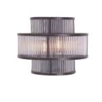 YATES Wall Light with three-tier design, fluted glass panels, and black iron frame.