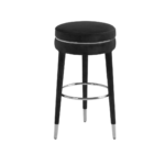 LORIN Barstool with renewable rubberwood legs, muted upholstery, and silver accents, designed for modern kitchen or bar areas.