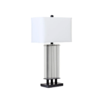 EDEN Table Lamp with ribbed glass rods, a matte black metal base, and an ivory shade, offering timeless elegance for modern interiors.