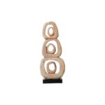 MAYA Mango Wood Sculpture featuring carved inlaid rings with a natural finish, set on a sleek black wooden base, perfect for modern interiors.