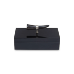 Rectangular TUSK Storage Box with a black finish, featuring a decorative horn handle and a removable lid, perfect for organizing jewelry.