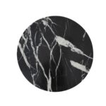 A round black marble LANDRA Chopping Board with unique veining, perfect for chopping and serving in style.