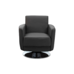 GRANT Armchair with grey leather-effect upholstery and chrome base, perfect for modern living rooms or office spaces.