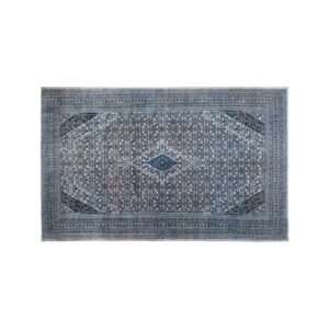 Blue and beige handwoven wool carpet, 329x534 cm, vintage Turkish design, aged 60–70 years, with intricate patterns and a luxurious finish.