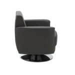 GRANT Armchair with grey leather-effect upholstery and chrome base, perfect for modern living rooms or office spaces.