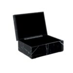 ZANE Large Jewellery Box with black glass marble effect, white streaks, and soft black fabric interior for elegant jewellery storage.