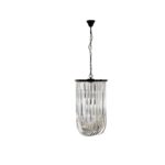 ARDEN Long Pendant light with cascading crystal strips and a robust black iron frame, ideal for boutique-style interiors.