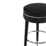 LORIN Barstool with renewable rubberwood legs, muted upholstery, and silver accents, designed for modern kitchen or bar areas.