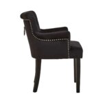 LEWIS Dining Chair upholstered in black velvet with buttoned back, silver stud accents, ring-back detail, scrolled armrests, and black rubberwood legs.