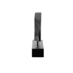 NICHOLAS Mango Wood Sculpture featuring asymmetrical edges, sleek cut-out details, and a black finish on a sturdy metal and wood base.