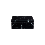 ZANE Large Jewellery Box with black glass marble effect, white streaks, and soft black fabric interior for elegant jewellery storage.